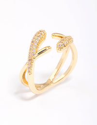 Crafted from gold plated material, this pave interlaced ring side detail view - link has visual effect only