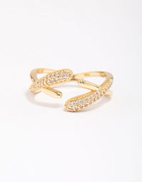Designed with pave detailing, this gold plated interlaced ring close up view - link has visual effect only