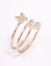 Elegant rose gold plated butterfly and heart wrapped ring side detail view - link has visual effect only