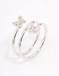 Crafted from silver plated metal, this heart butterfly wrapped ring side detail view - link has visual effect only