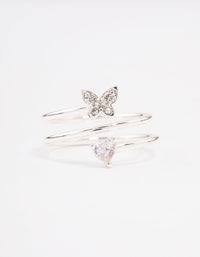 Designed with silver plated finish, this heart butterfly wrapped ring close upview - link has visual effect only