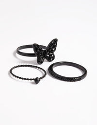 Crafted from butterfly heart black ring pack front view - link has visual effect only