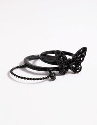 Designed with butterfly charm heart black ring pack side detail view - link has visual effect only