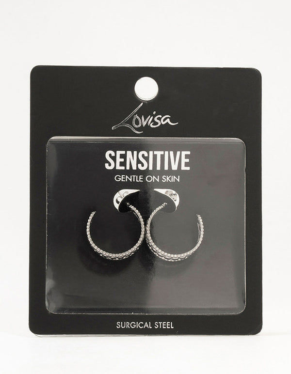 Surgical Steel Bubble Trio Strip Hoop Earrings