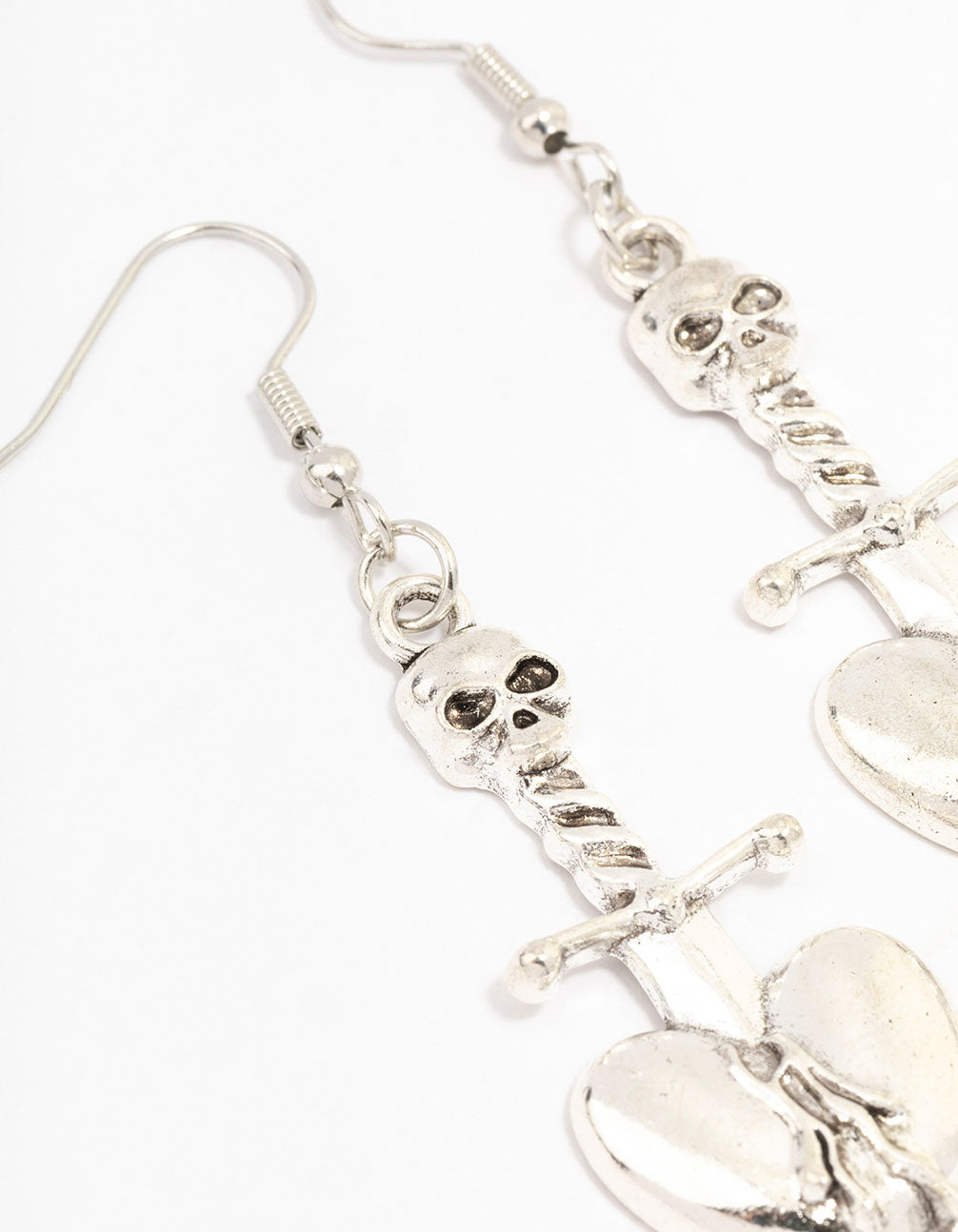 Silver Dagger Heart Drop Earrings