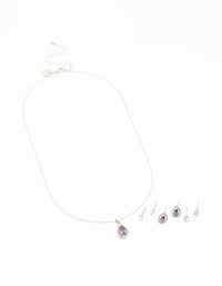 Silver Multiple Purple & Silver  Pear Earring & Necklace Set - link has visual effect only