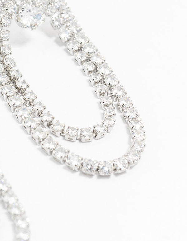 Silver Cubic Zirconia Draped Cupchain Earrings