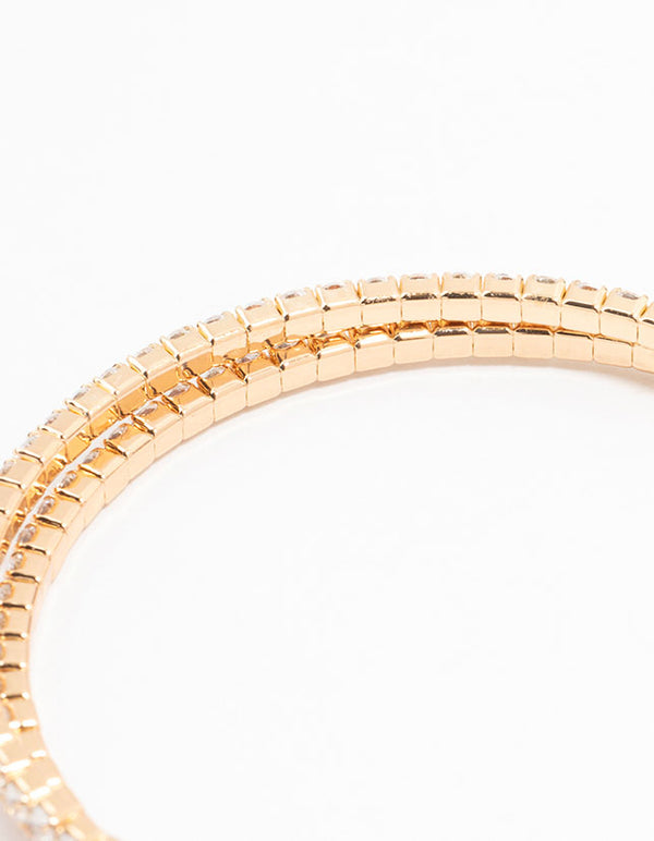 Gold Double Pointed Cubic Zirconia Bangle Bracelet