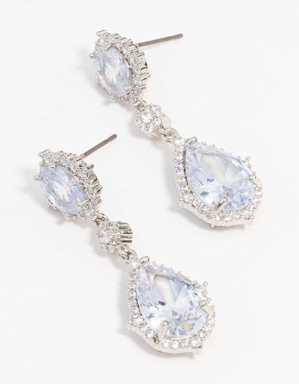 Silver Cubic Zirconia Multiple Drop Earrings