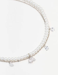 Silver Cubic Zirconia Pearl Double Choker - link has visual effect only