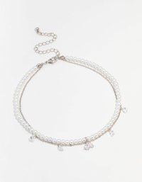 Silver Cubic Zirconia Pearl Double Choker - link has visual effect only