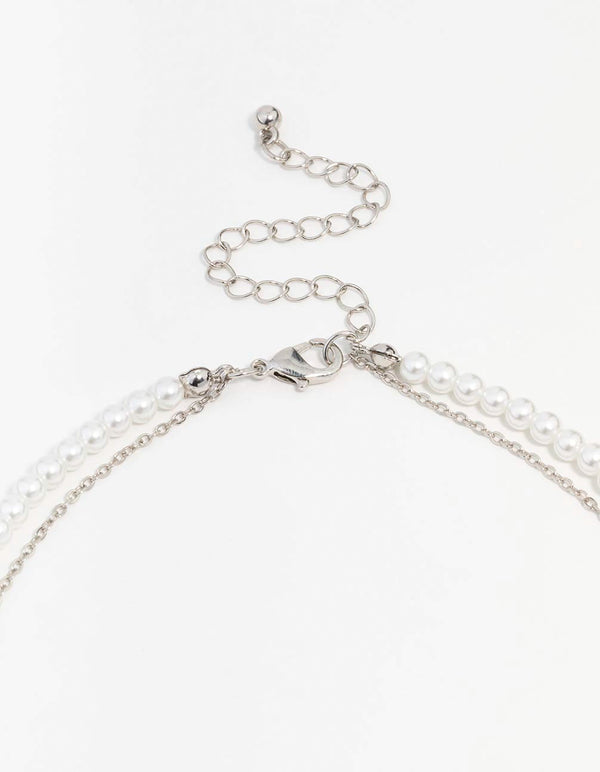 Silver Cubic Zirconia Pearl Double Choker