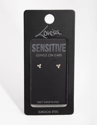 24 Carat Gold Plated Surgical Steel Cubic Zirconia Trio Cluster Stud Earrings - link has visual effect only