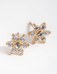 24 Carat Gold Plated Surgical Steel Cubic Zirconia Flower Stud Earrings - link has visual effect only