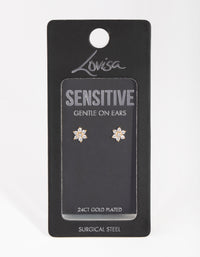 24 Carat Gold Plated Surgical Steel Cubic Zirconia Flower Stud Earrings - link has visual effect only