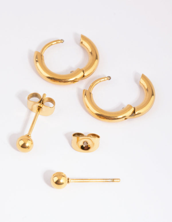 Gold Plated Surgical Steel  Stud & Huggie Earrings 2-Pack