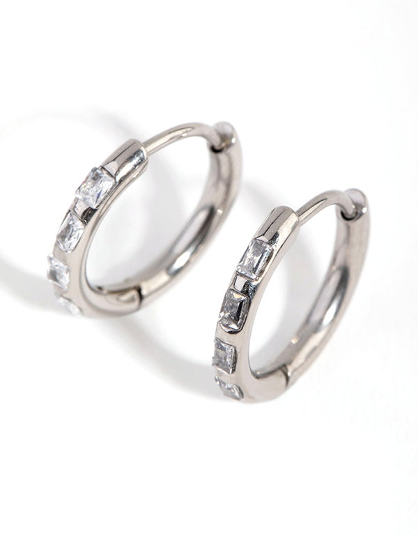 Surgical Steel Diamante Huggie Earrings