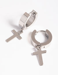 Surgical Steel Cross Huggie Earrings - link has visual effect only