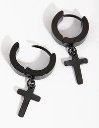 Matte Black  Surgical Steel Cross Huggie Earrings - link has visual effect only
