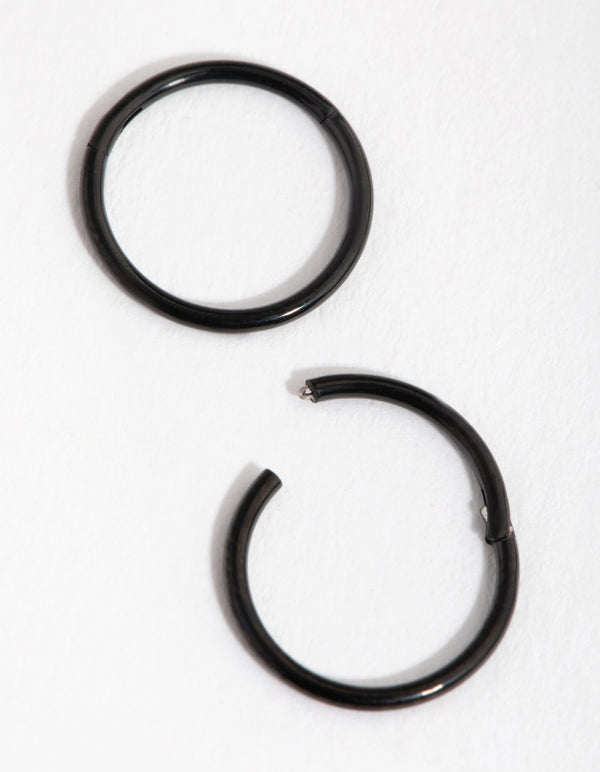 Black Coated Fine Sleeper Earrings 8MM