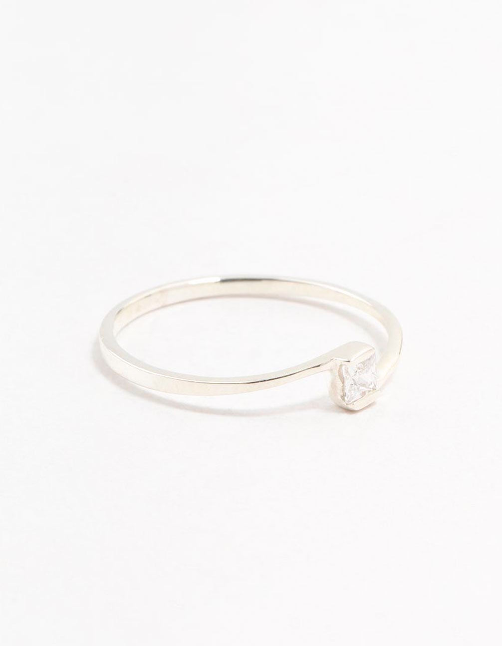 Elegant mini square ring crafted from sterling silver featuring cubic zirconia detailing front view