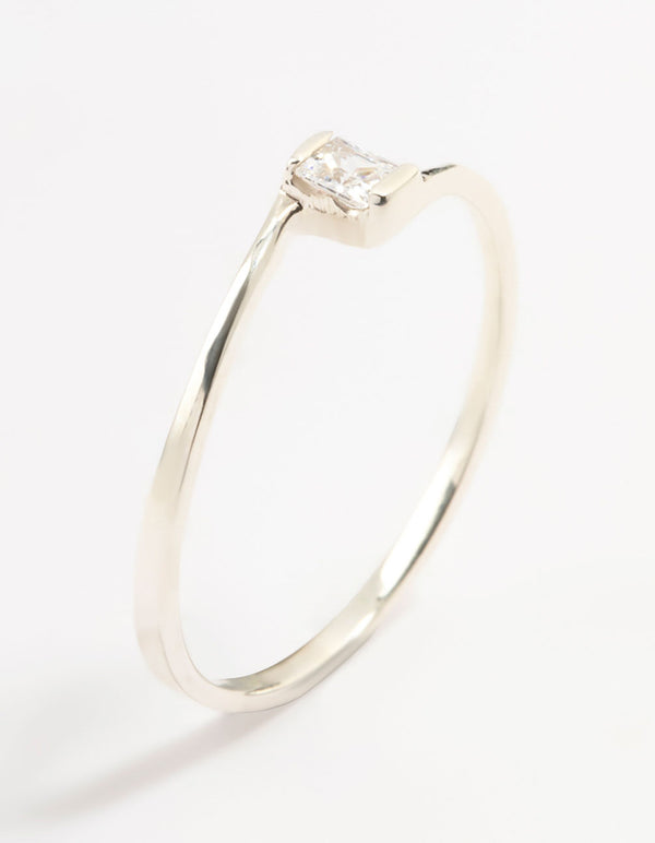 Sterling Silver Mini Square Cubic Zirconia Ring