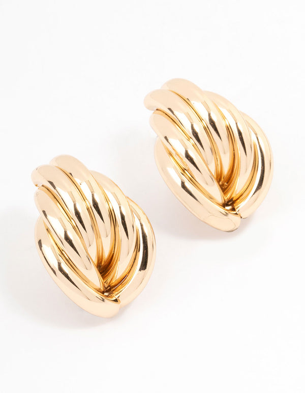 Gold Wrapped Knitted Stud Earrings