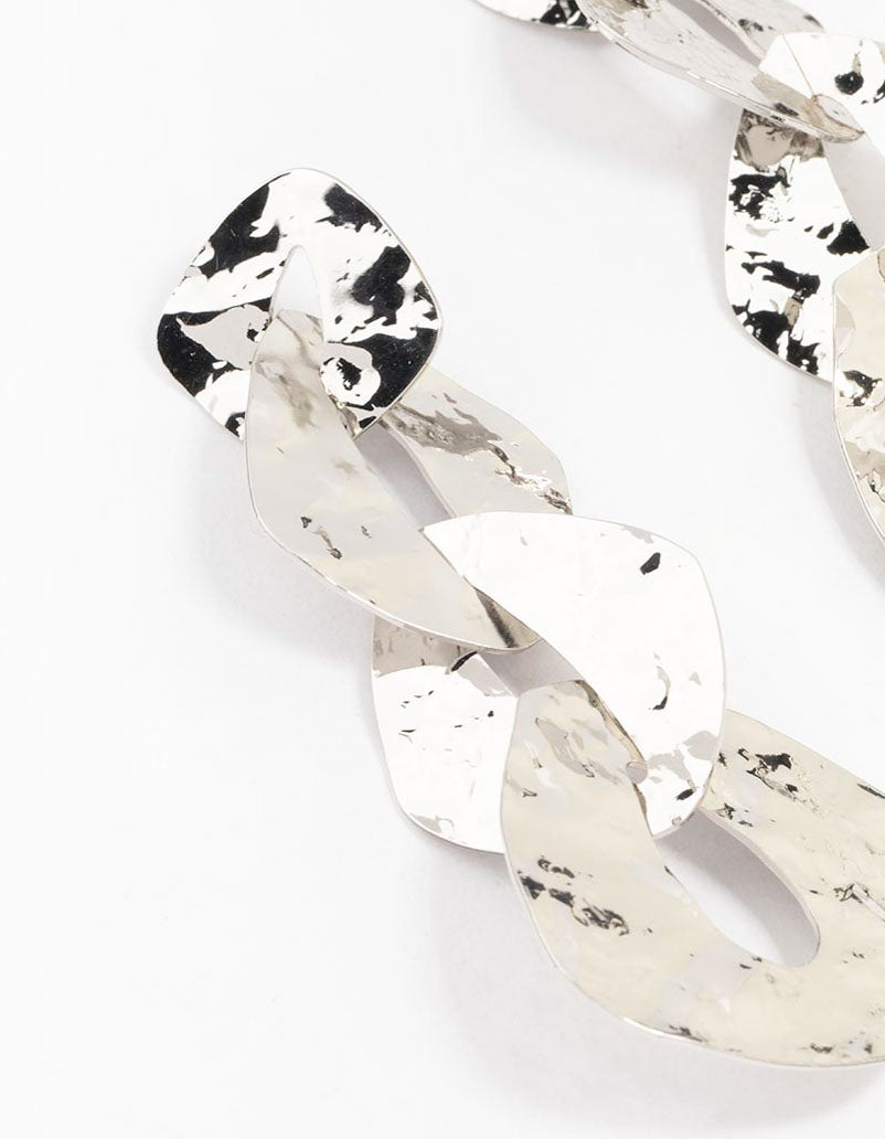 Silver Textured Chain Link Drop Earrings