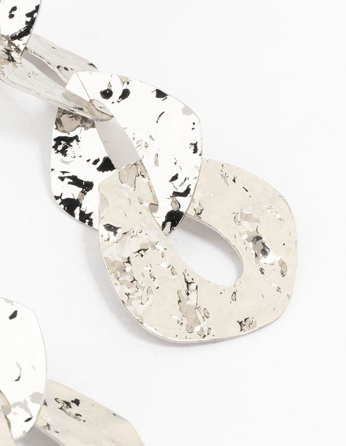 Silver Textured Chain Link Drop Earrings