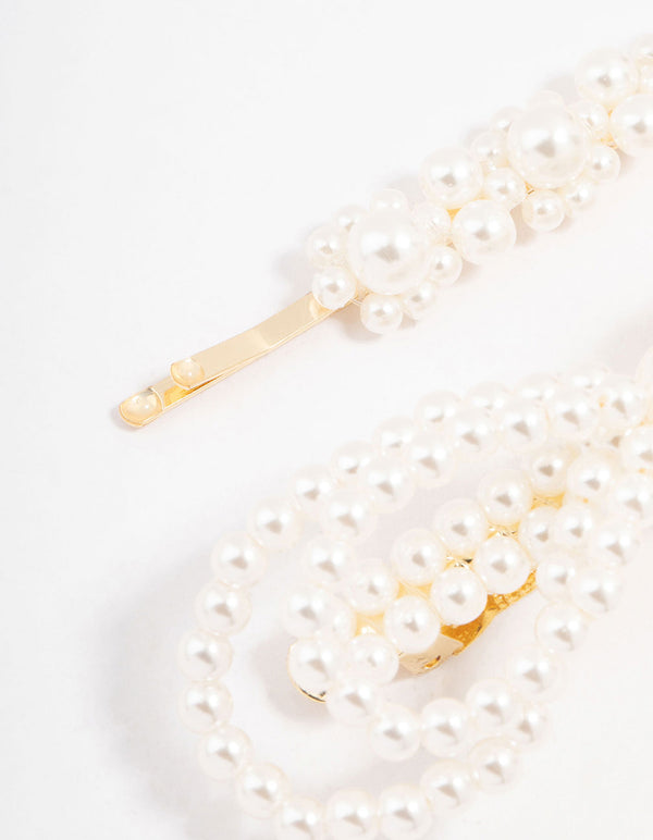 Gold Pearl Bow Hair  Sliders 2-Pack