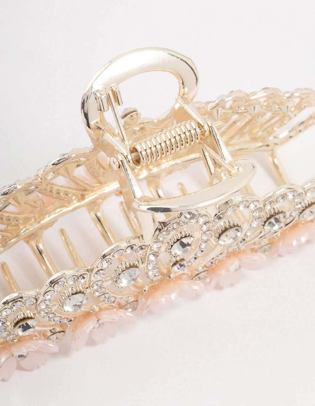 Silver Ornate Diamante & Flower Claw Clip