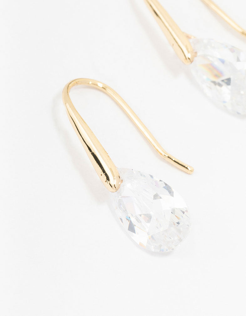 Gold Cubic Zirconia Teardrop Hook Drop Earrings