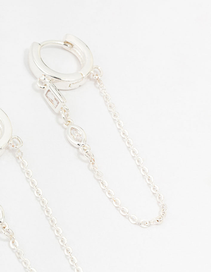 Silver Cubic Zirconia Mixed Shape Chain Earrings