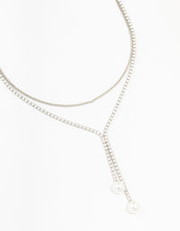 Silver Cubic Zirconia Double Row Pearl Pendant Necklace - link has visual effect only