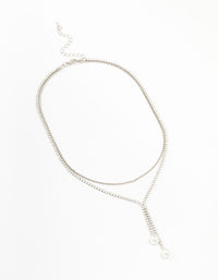 Silver Cubic Zirconia Double Row Pearl Pendant Necklace - link has visual effect only