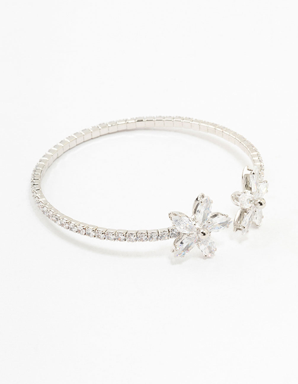 Silver Cubic Zirconia Flower Wrist Cuff
