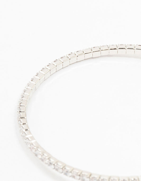 Silver Cubic Zirconia Flower Wrist Cuff