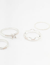 Silver Cubic Zirconia Butterfly Rings 5-Pack - link has visual effect only