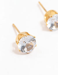 Waterproof Gold Plated Stainless Steel Cubic Zirconia Stud Earrings 7 MM - link has visual effect only
