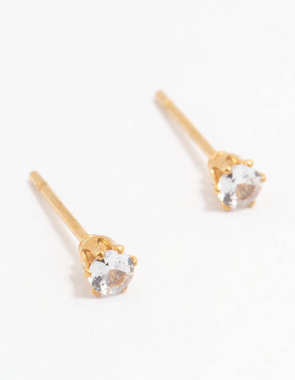 Beautifully crafted waterproof gold plated stainless steel cubic zirconia stud earrings in 3 MM size front view