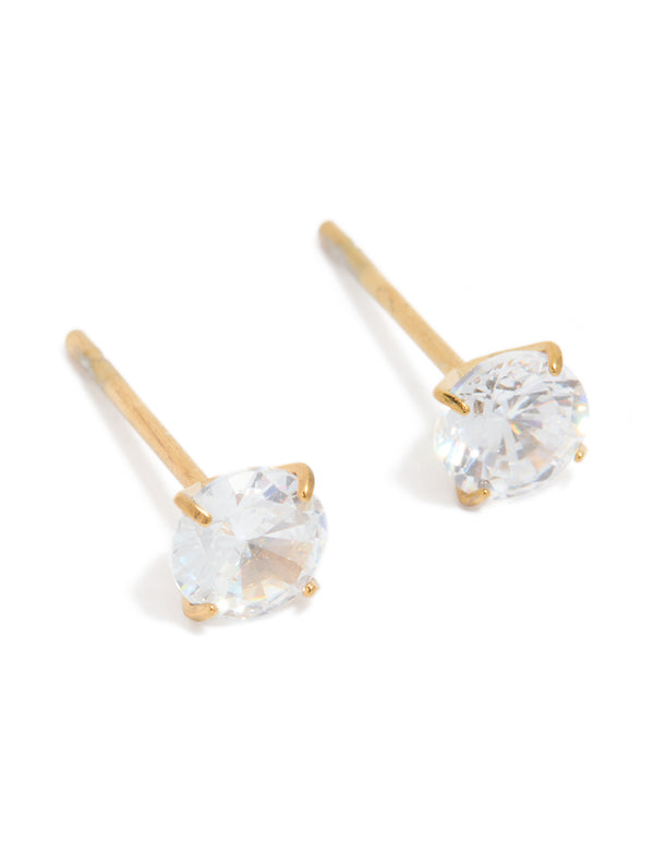 Waterproof Gold Plated Stainless Steel Cubic Zirconia Stud Earrings 5 MM