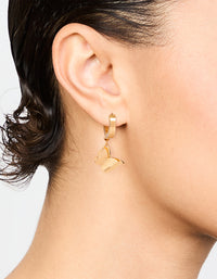 Waterproof Gold Plated Stainless Steel Butterfly Drop Huggie Earrings - link has visual effect only