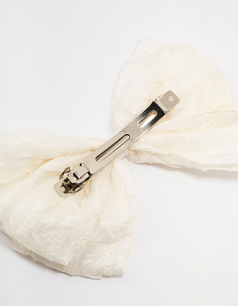 Small Cream Ruffle Fabric Bow Clip