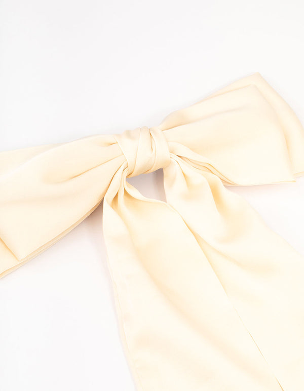 Relaxed Cream Fabric Long Bow Clip