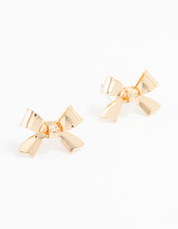 Gold Ribbon Bow Stud Earrings - link has visual effect only