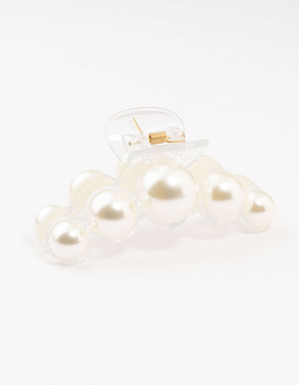 White  Carved Graduating Pearl Claw Clip