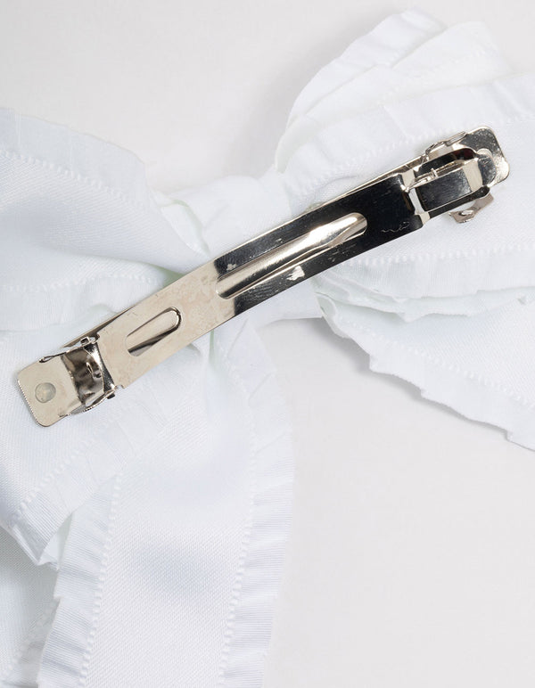 White Double Ruffle Fabric Bow