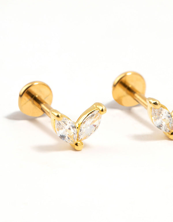 Gold Plated Surgical Steel Double Leaf Flat Backs 2-Pack