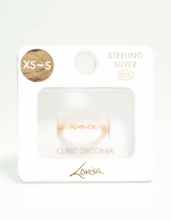 Gold Plated Sterling Silver Alternating Marquise Round Cubic Zirconia Ring