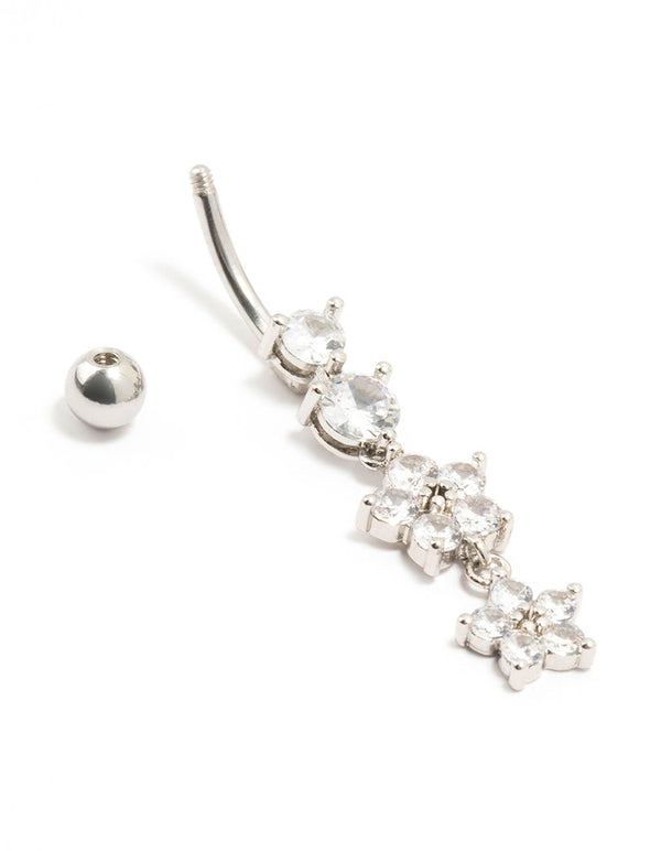 Surgical Steel Double Flower Drop Belly Bar